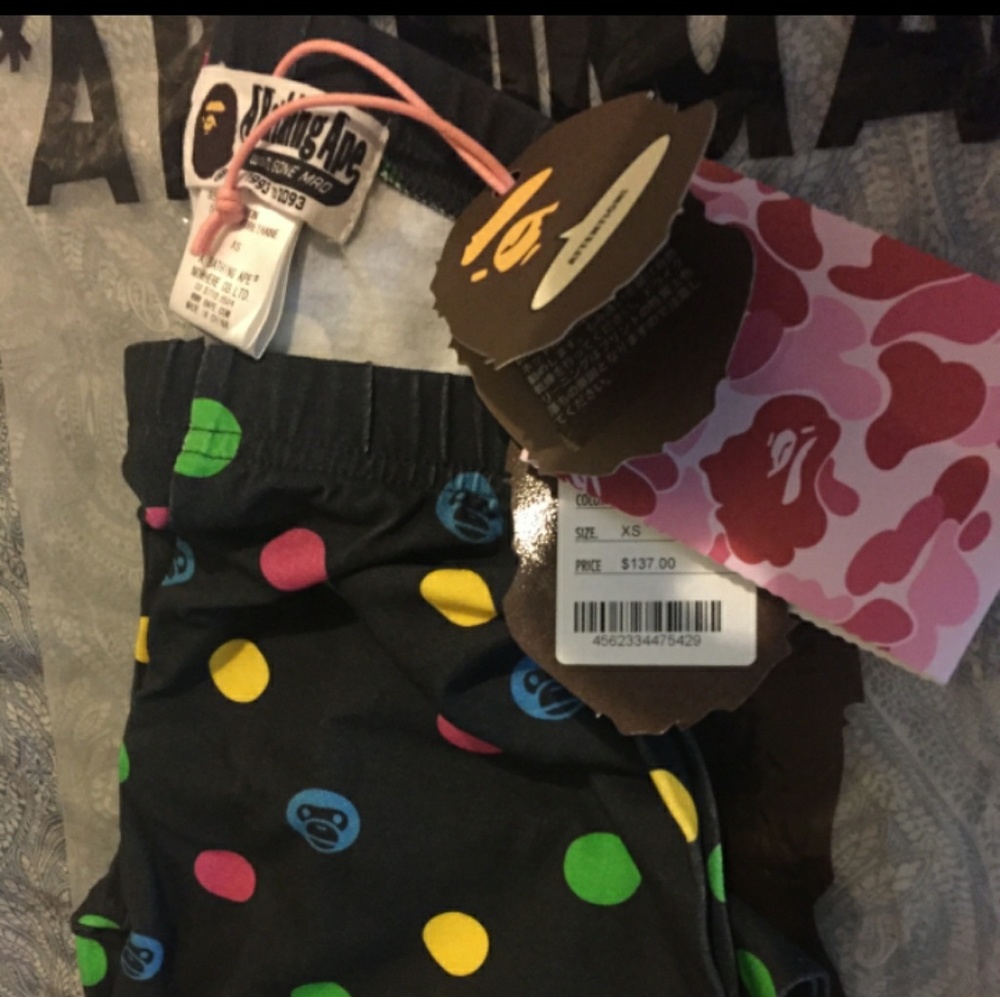 XS Bape Leggings bape black multi calor ape heads